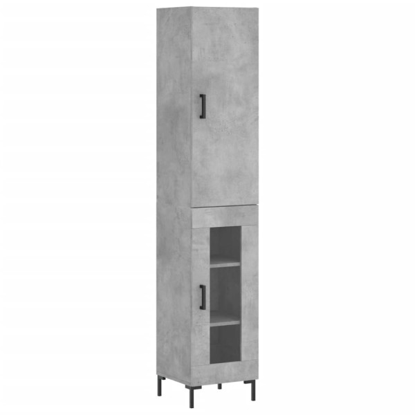 Szafka Komoda Regał Szara Beton z Drzwiami Szklanymi 34.5x34x180 cm 740456