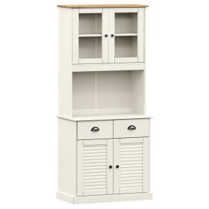 Szafka Kredens Biała z Drzwiami Szklanymi z Szufladami 78x40x175 cm 751678 Szafka Kredens Biała z Drzwiami Szklanymi z Szufladami 78x40x175 cm 751678
