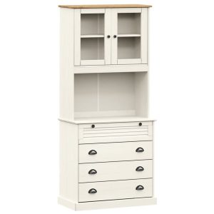 Szafka Kredens Biała z Drzwiami Szklanymi z Szufladami 80x40x176 cm 751659 Szafka Kredens Biała z Drzwiami Szklanymi z Szufladami 80x40x176 cm 751659