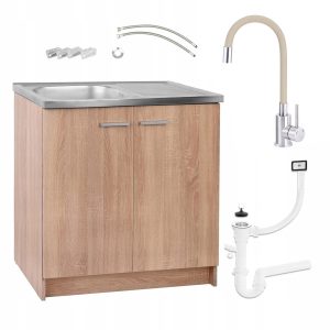 Szafka Kuchenna Dąb Sonoma 80×50 + Zlew + Bateria Deante Beż Elastyczna 662197 Szafka Kuchenna Dąb Sonoma 80×50 + Zlew + Bateria Deante Beż Elastyczna 662197