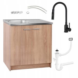 Szafka Kuchenna Dąb Sonoma 80×50 Zlew Bateria Deante Czarna Elastyczna 2w1 662190 Szafka Kuchenna Dąb Sonoma 80×50 Zlew Bateria Deante Czarna Elastyczna 2w1 662190