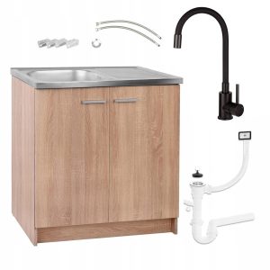 Szafka Kuchenna Dąb Sonoma 80×50 + Zlew +Bateria Deante Czarna Elastyczna 662187 Szafka Kuchenna Dąb Sonoma 80×50 + Zlew +Bateria Deante Czarna Elastyczna 662187