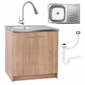 Szafka Kuchenna Dąb Sonoma +Zlewozmywak 80×50 Bateria Beżowa Elastyczna 2w1 872877 Szafka Kuchenna Dąb Sonoma +Zlewozmywak 80×50 Bateria Beżowa Elastyczna 2w1 872877