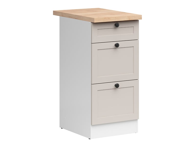 Szafka kuchenna dolna Junona Line 40 cm z szufladami biały/uni kaszmir z blatem 866360
