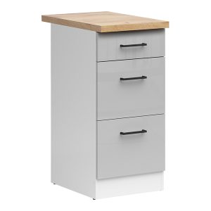 Szafka kuchenna dolna Junona Line 40 cm z szufladami jasny szary połysk z blatem 174486 Szafka kuchenna dolna Junona Line 40 cm z szufladami jasny szary połysk z blatem 174486