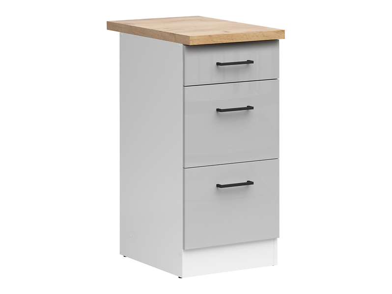 Szafka kuchenna dolna Junona Line 40 cm z szufladami jasny szary połysk z blatem 174486