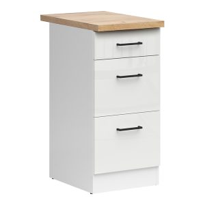 Szafka kuchenna dolna Junona Line 40 cm z szufladami kredowy połysk z blatem 174827 Szafka kuchenna dolna Junona Line 40 cm z szufladami kredowy połysk z blatem 174827