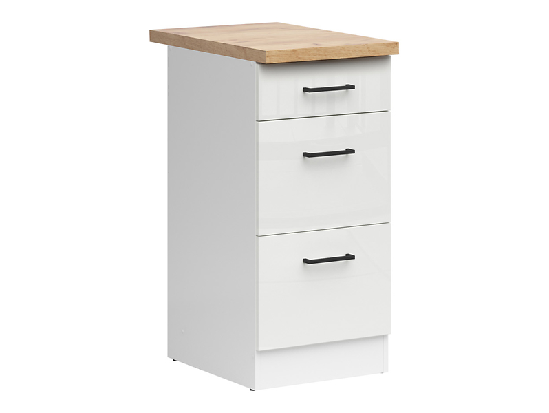Szafka kuchenna dolna Junona Line 40 cm z szufladami kredowy połysk z blatem 174827