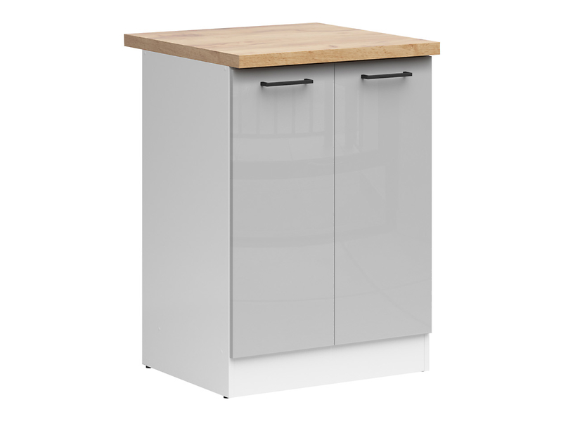 Szafka kuchenna dolna Junona Line 60 cm dwudrzwiowa jasny szary połysk z blatem 174484