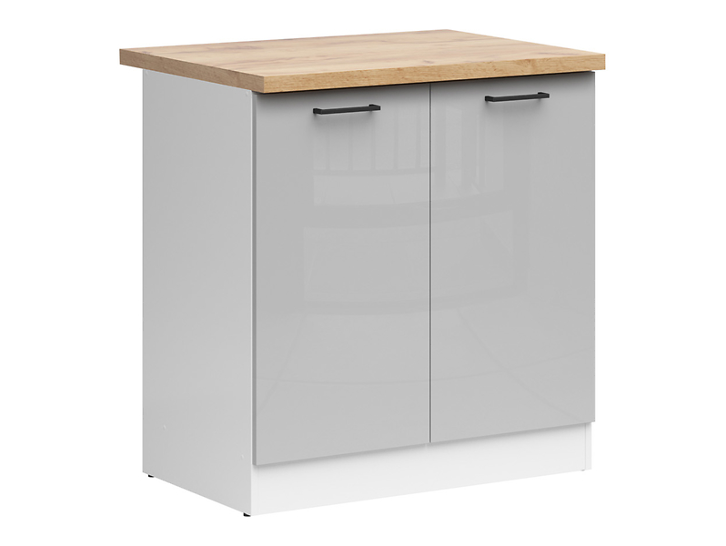 Szafka kuchenna dolna Junona Line 80 cm dwudrzwiowa jasny szary połysk z blatem 174485